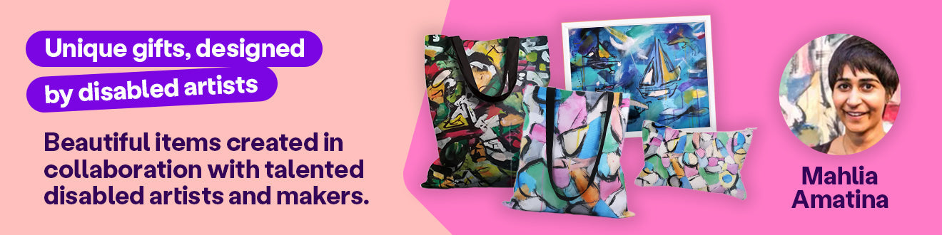 A purple banner with snowflakes. In the centre, there is a painting of two orange robins on a branch by artist Sammy Holman.