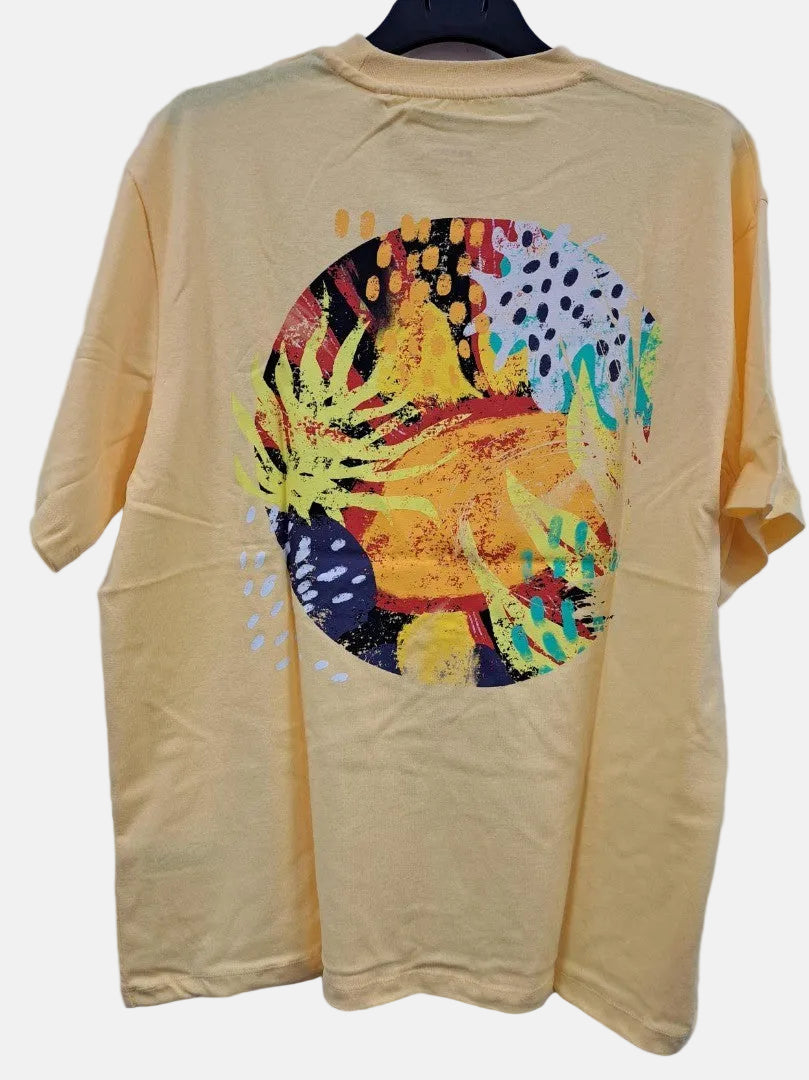 PULL & BEAR Rebel Summer Graphic Print T-Shirt L Yellow