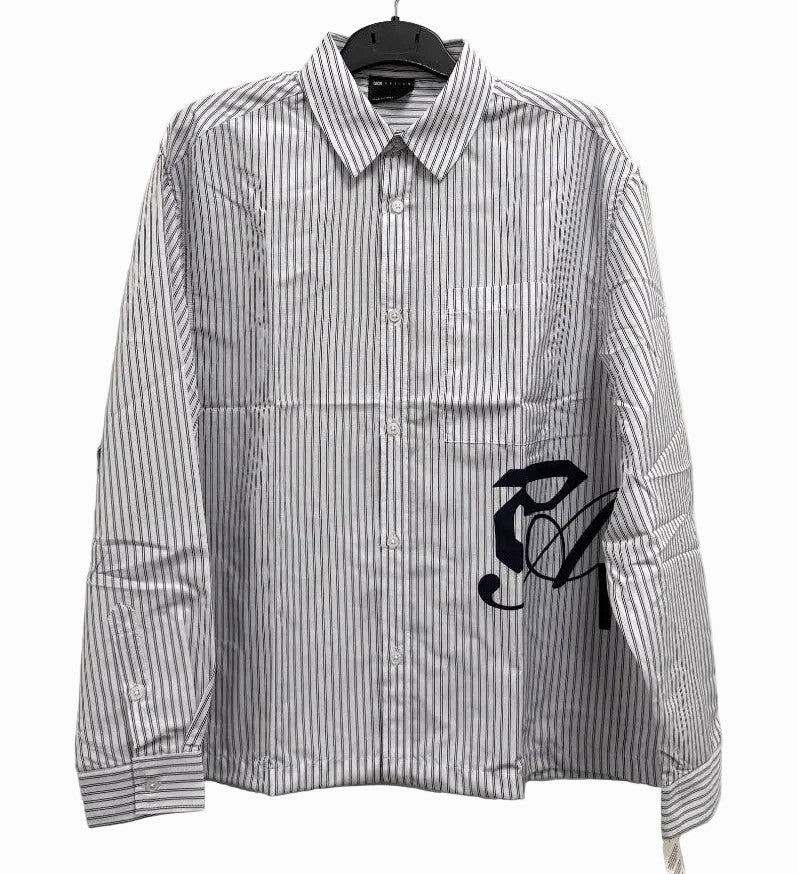 ASOS DESIGN Oversized Side-Printed Shirt XL White Pinstripe