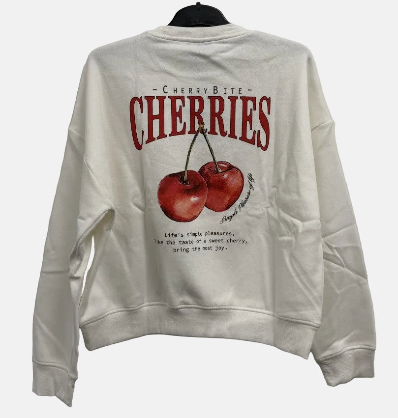 ONLY Women's Sweatshirt Cherries Back Print M White