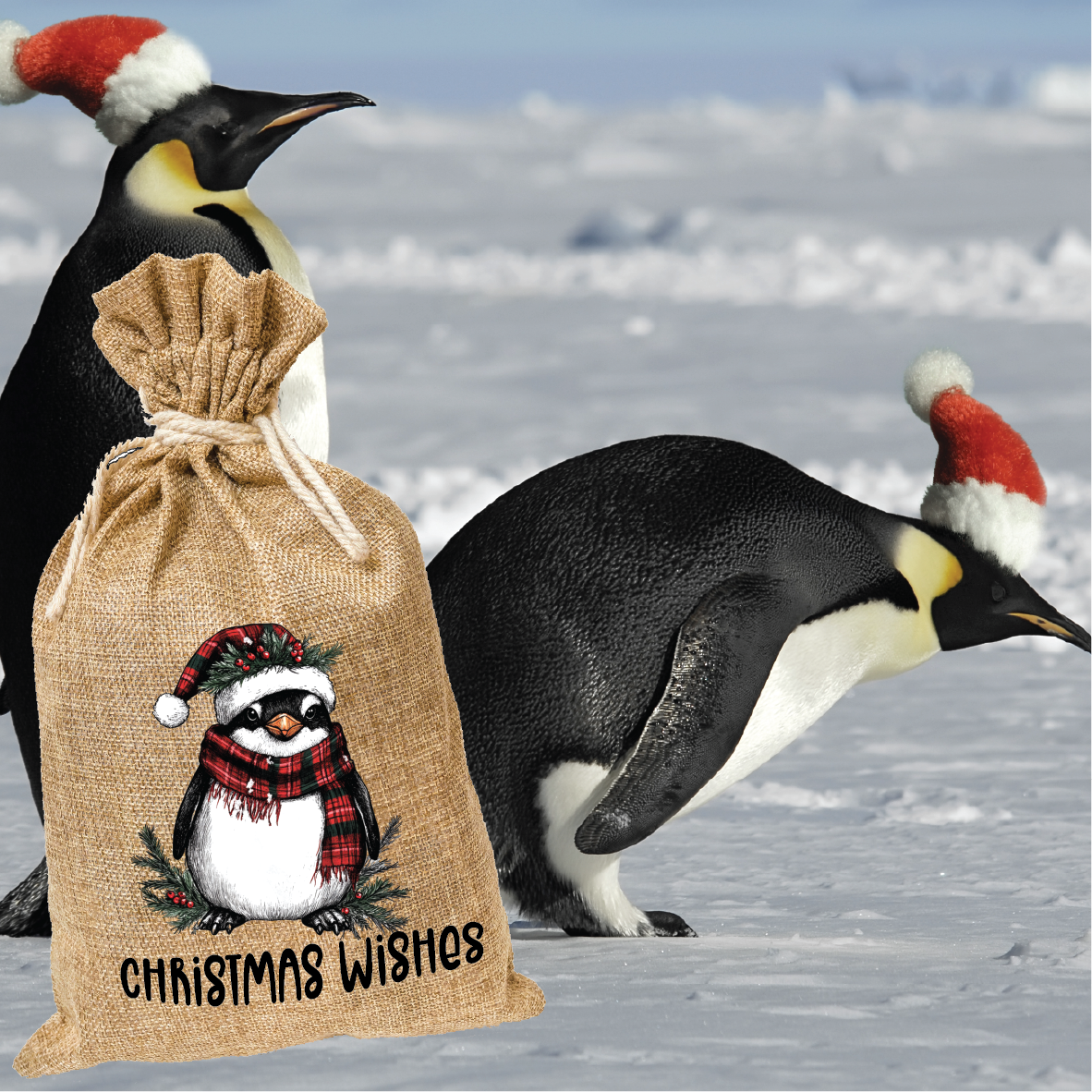 Christmas Wishes Penguin Santa Sack