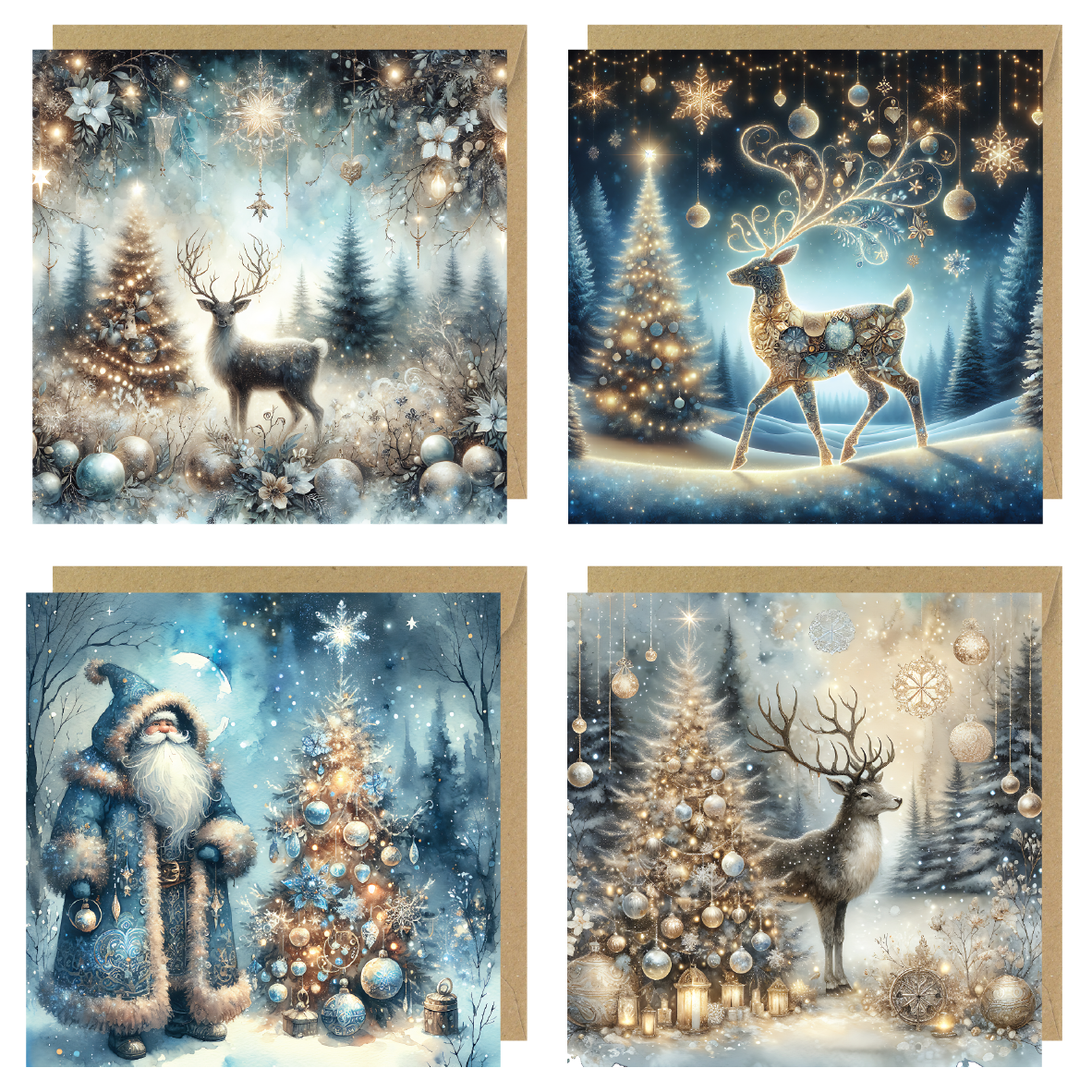 Set of 4 Nordic Blue Christmas Cards