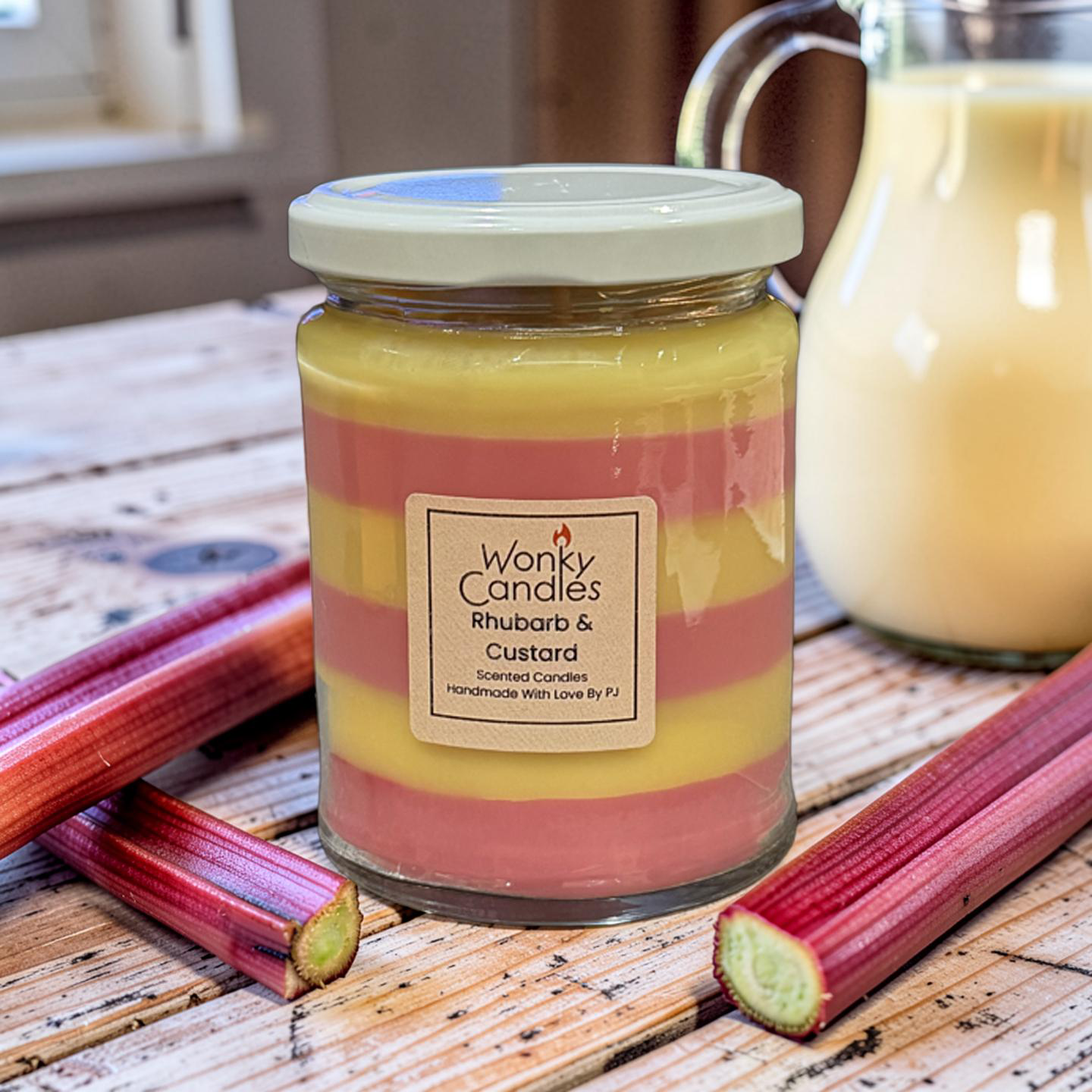 Rhubarb & Custard Scented Candle by Wonky Candles