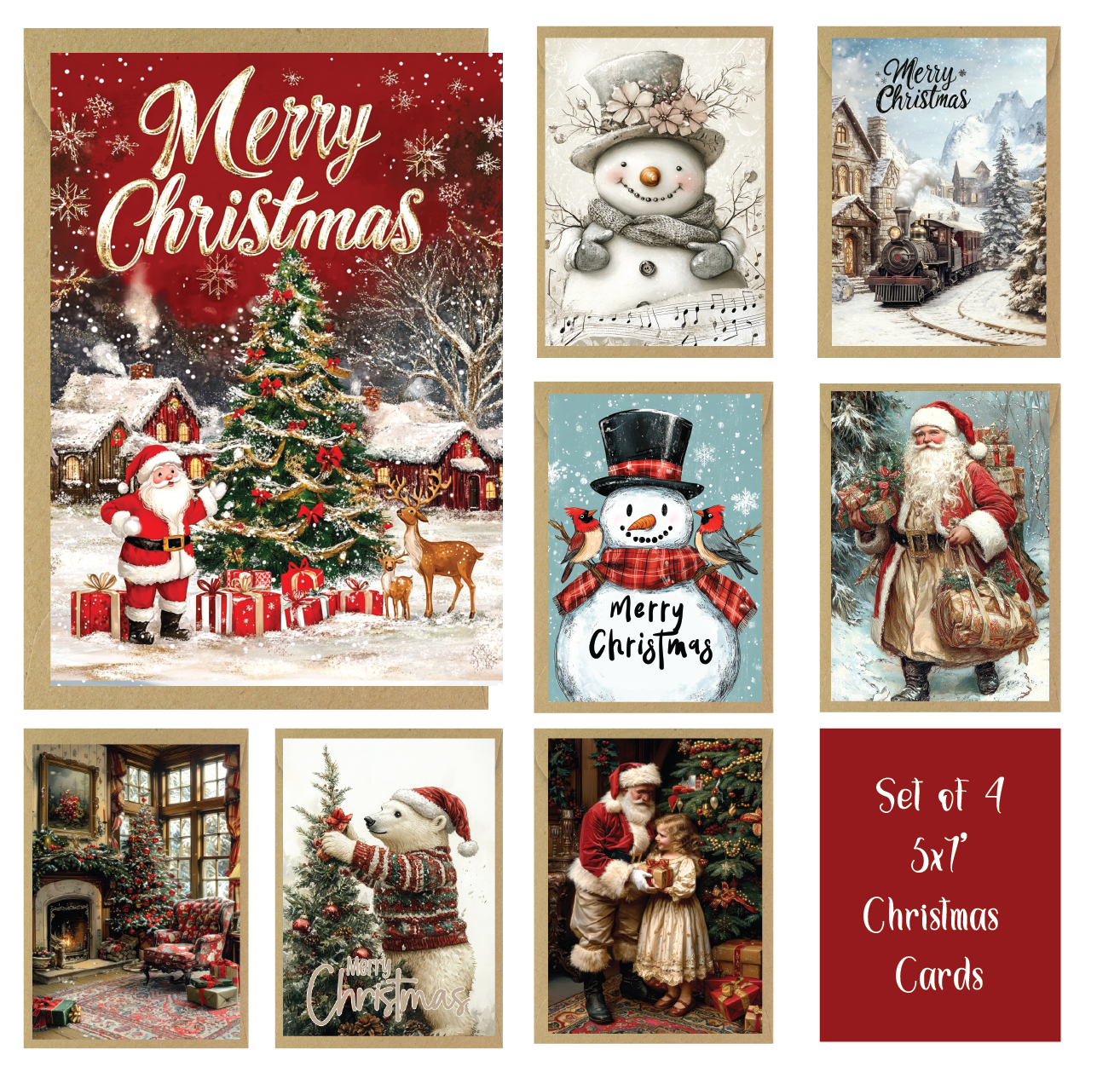 Traditional Animal Mix of 8 Christmas Cards