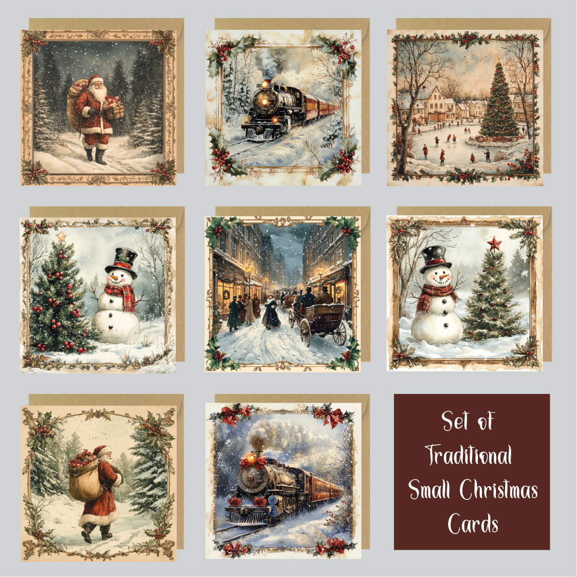 Victorian Set of 8 Christmas Cards