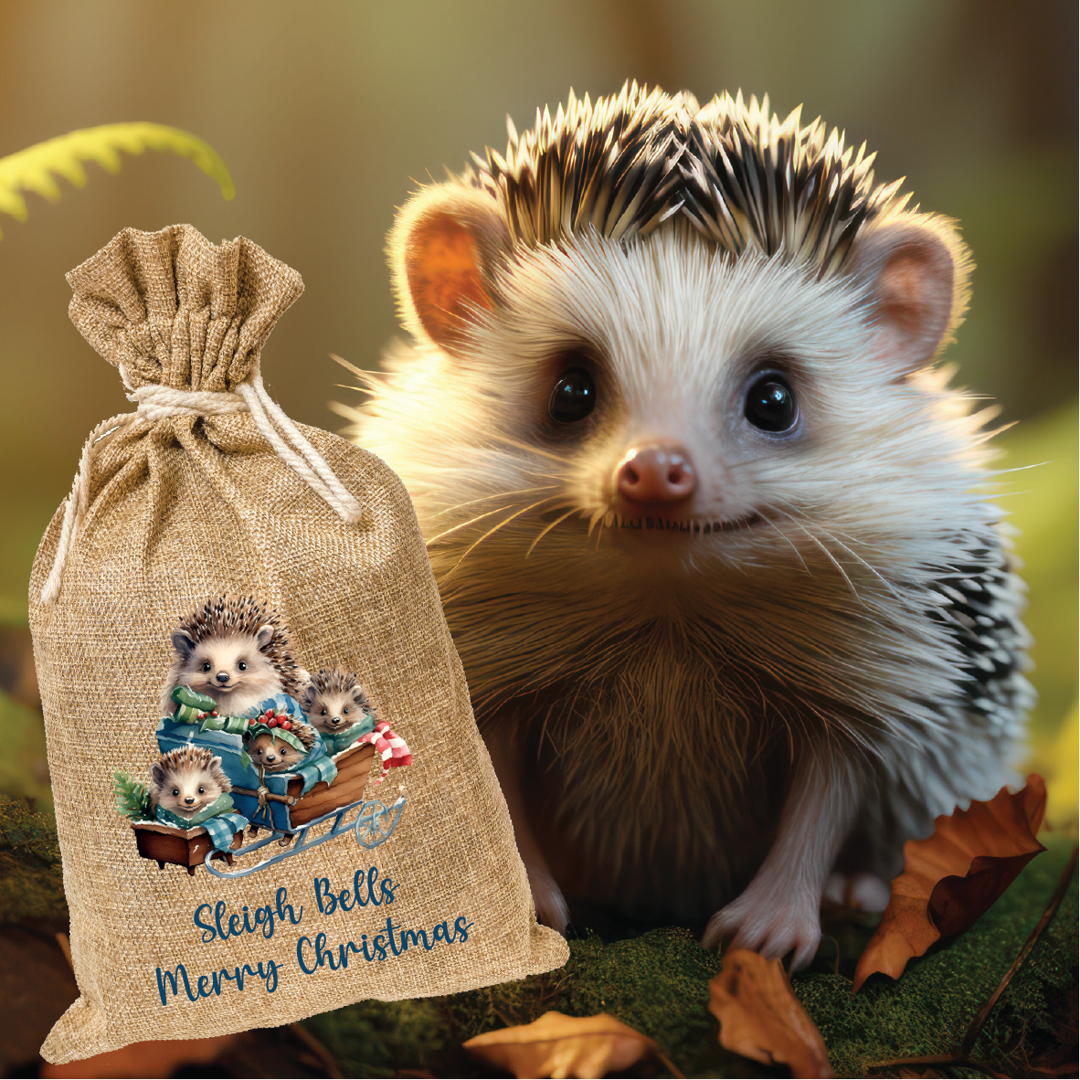 Sleigh Bells Hedgehog Santa Sack