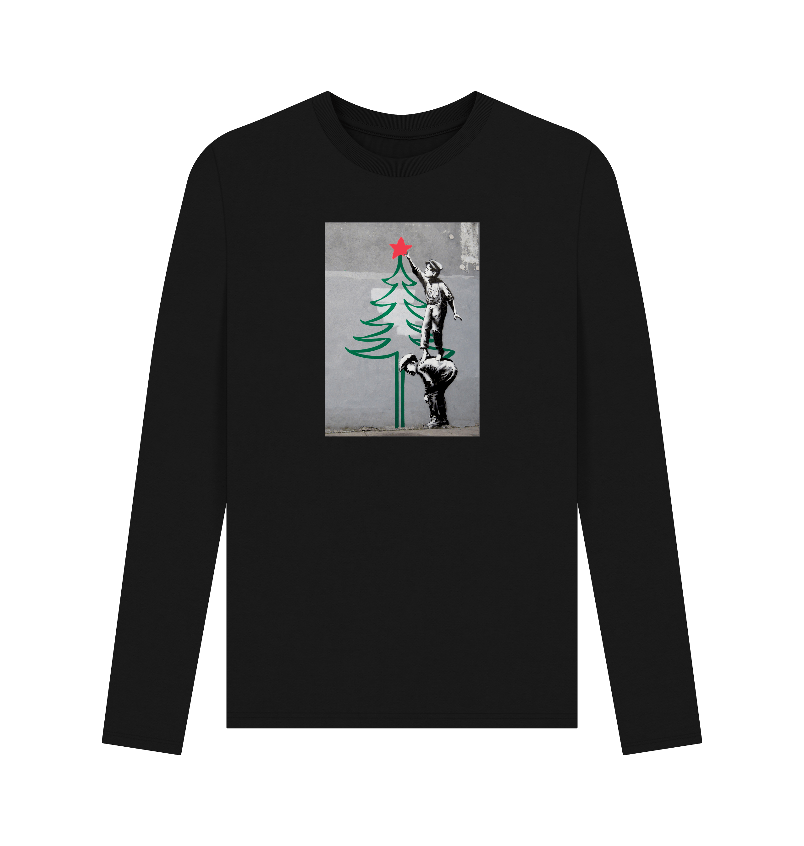 Black Printed Long Sleeve T Shirt Front