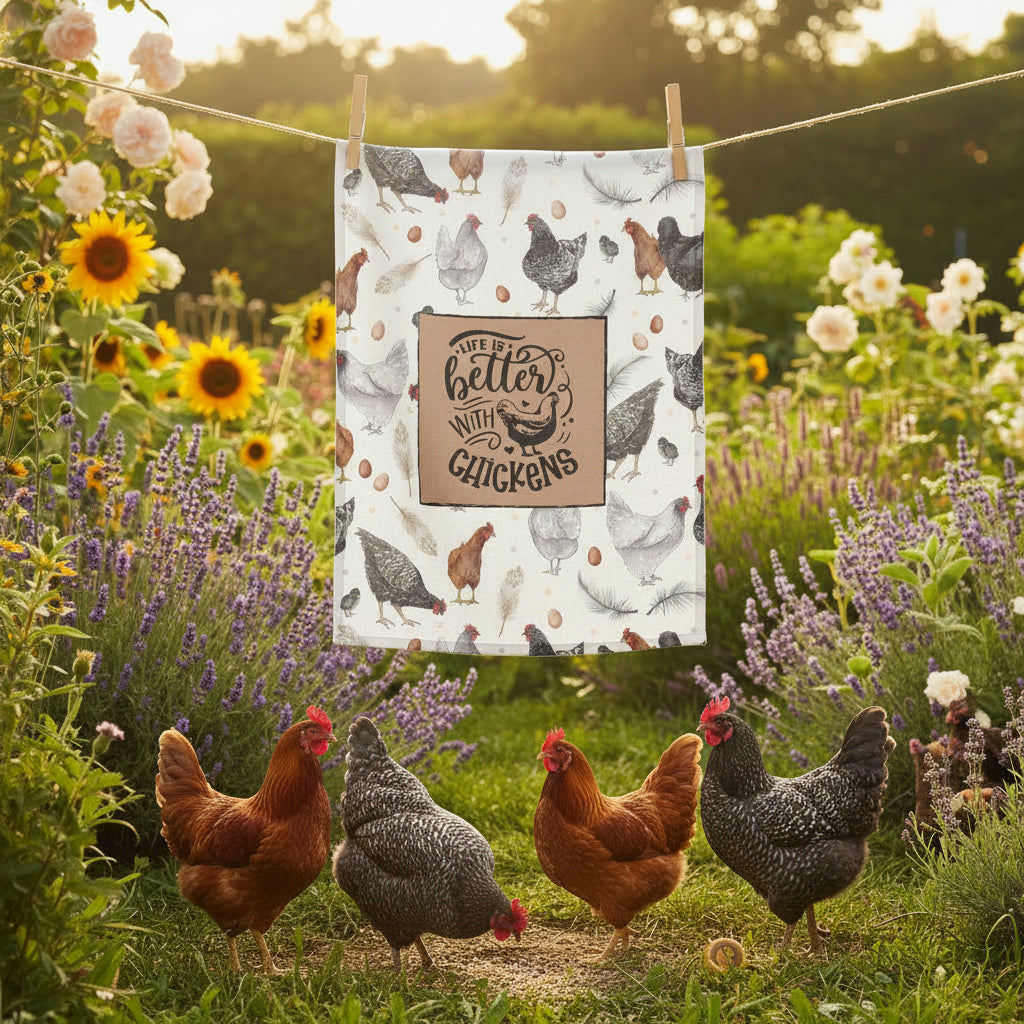 Life Is Better With Chickens Tea Towel