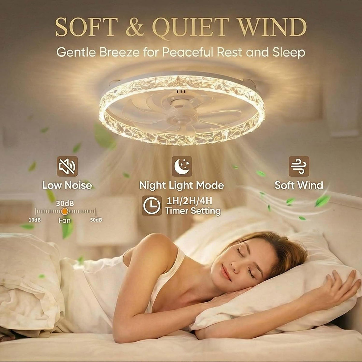 White Ceiling Fan with Light with Remote, 50cm Ceiling Fan Light