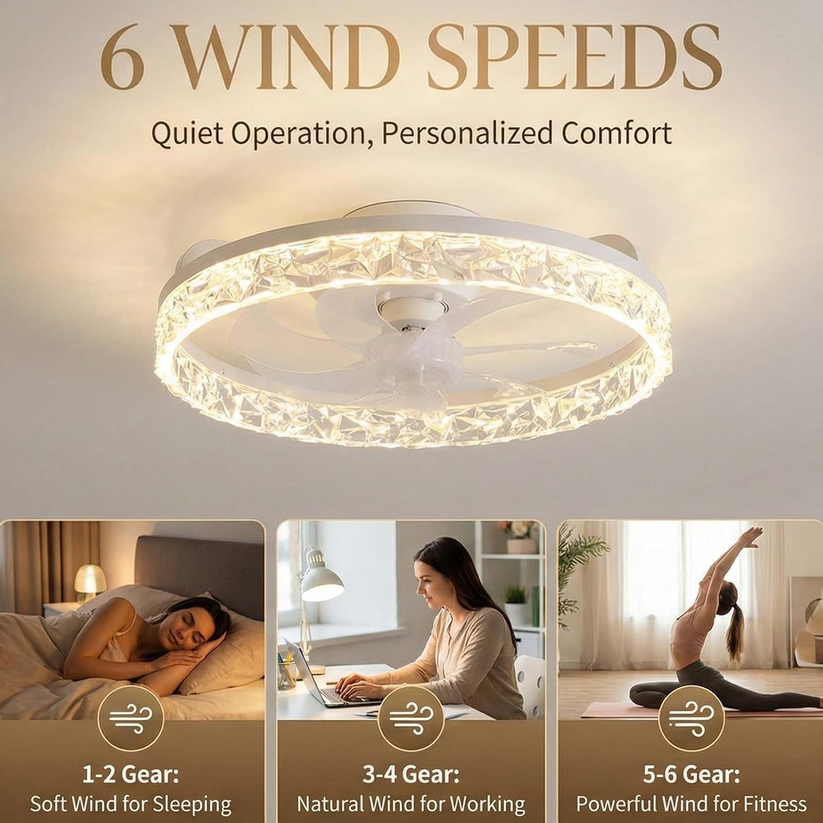 White Ceiling Fan with Light with Remote, 50cm Ceiling Fan Light