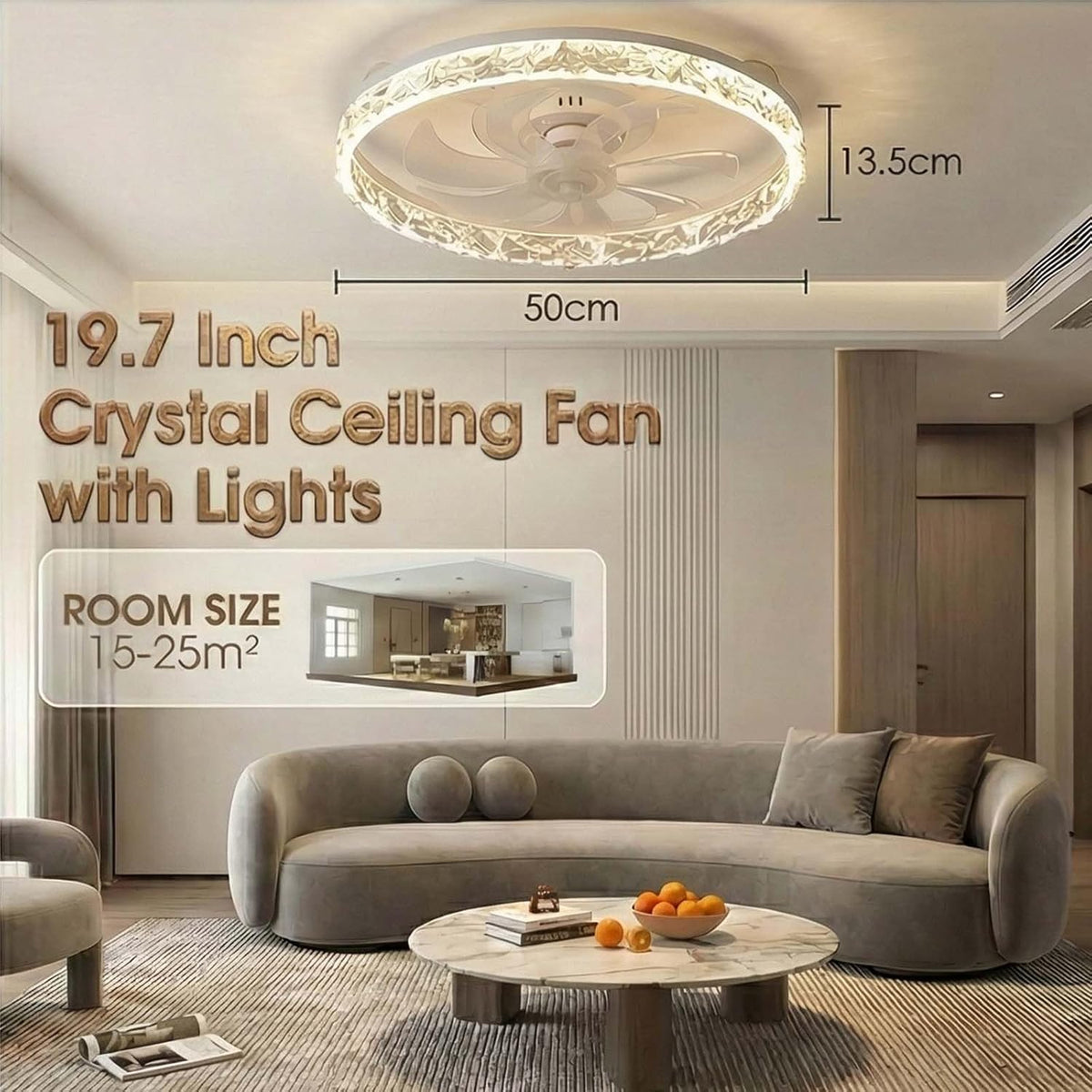 White Ceiling Fan with Light with Remote, 50cm Ceiling Fan Light