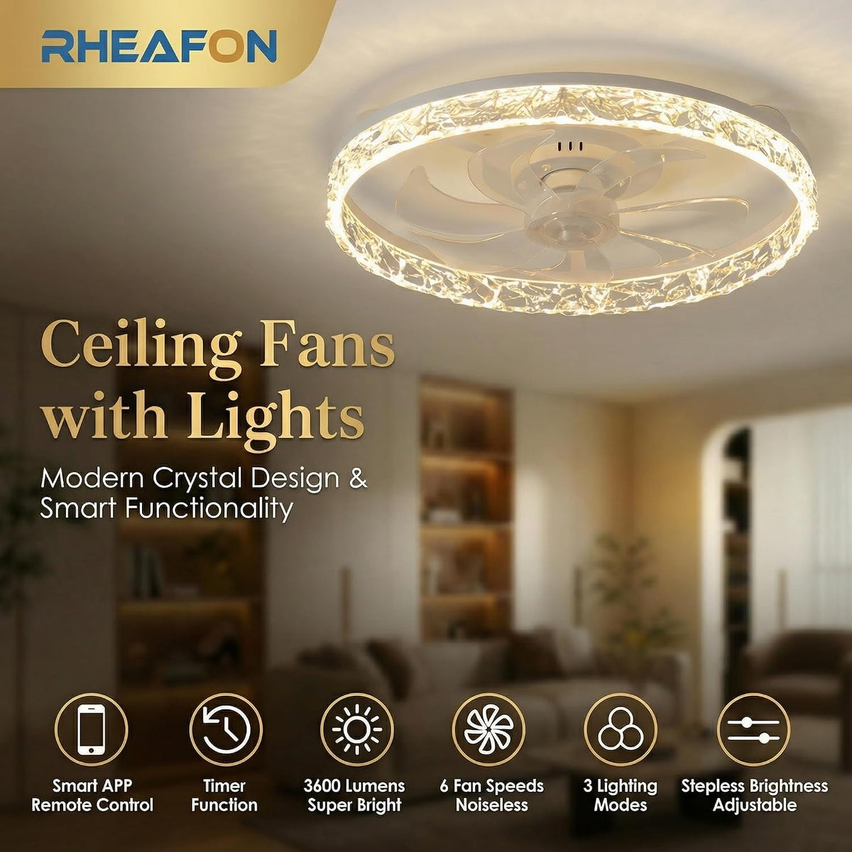 White Ceiling Fan with Light with Remote, 50cm Ceiling Fan Light