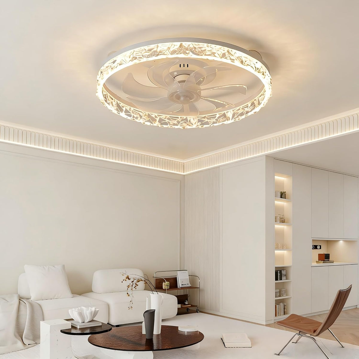 White Ceiling Fan with Light with Remote, 50cm Ceiling Fan Light