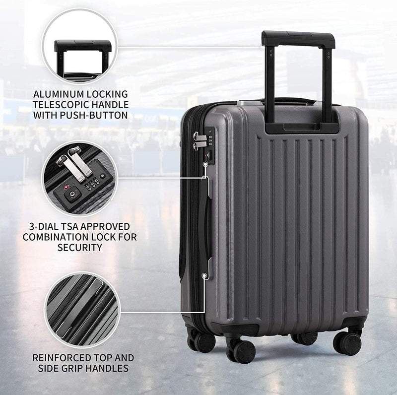 Suitcase 20-Inch Level 8 Hardside Spinner Luggage Double TSA-Approved Locks ABS