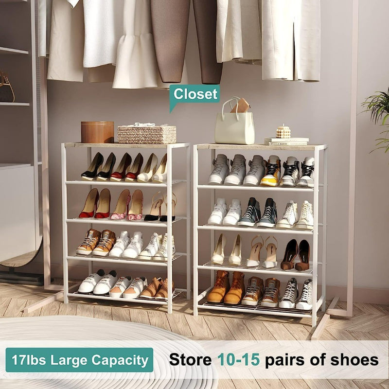 5-Tier Metal Shoe Storage r for Closet, White -