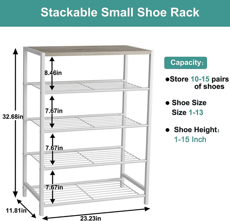 5-Tier Metal Shoe Storage r for Closet, White -