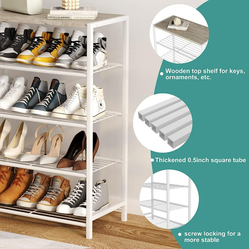 5-Tier Metal Shoe Storage r for Closet, White -