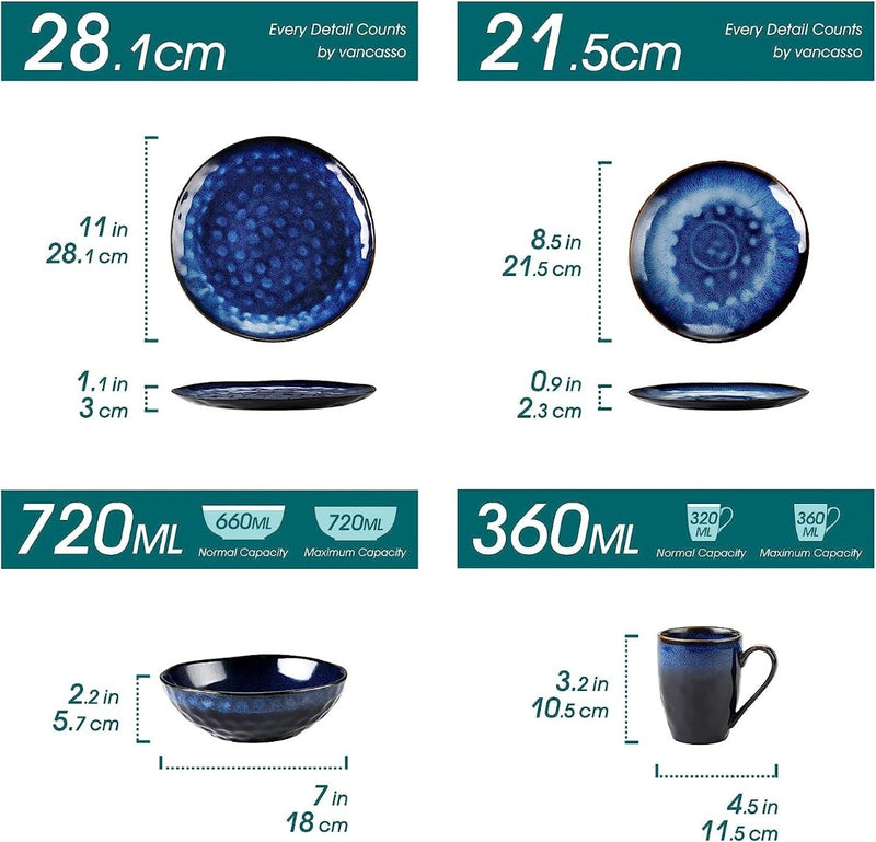 16pc Dinnerware Set 'Starry Blue' Plates, Bowls & Mugs