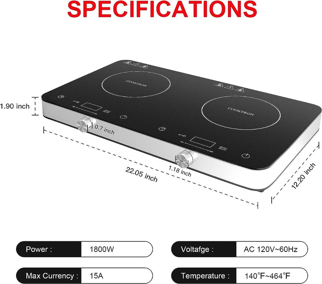 COOKTRON Portable Double Induction Cooktop Burner 1800W purchases With Fast Warm-Up Mode