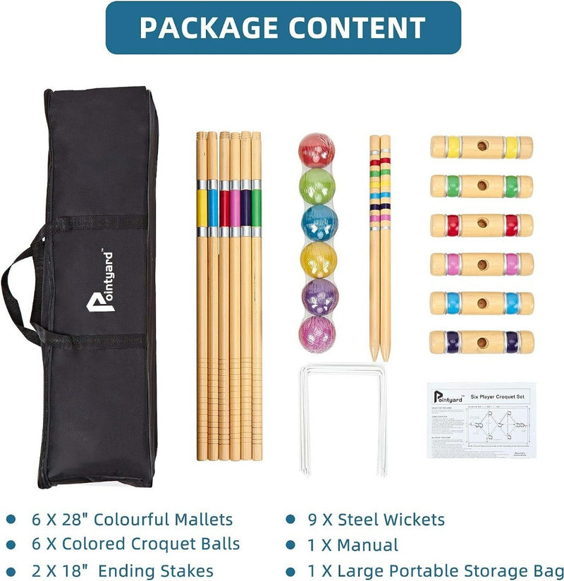 Pointyard 28" Six Player Croquet Set with Carry Bag