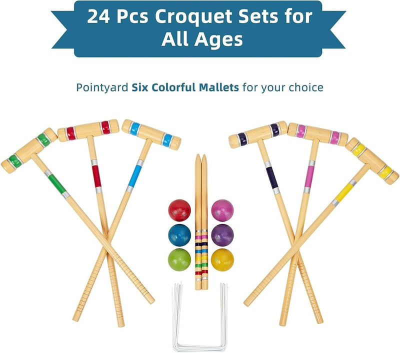 Pointyard 28" Six Player Croquet Set with Carry Bag