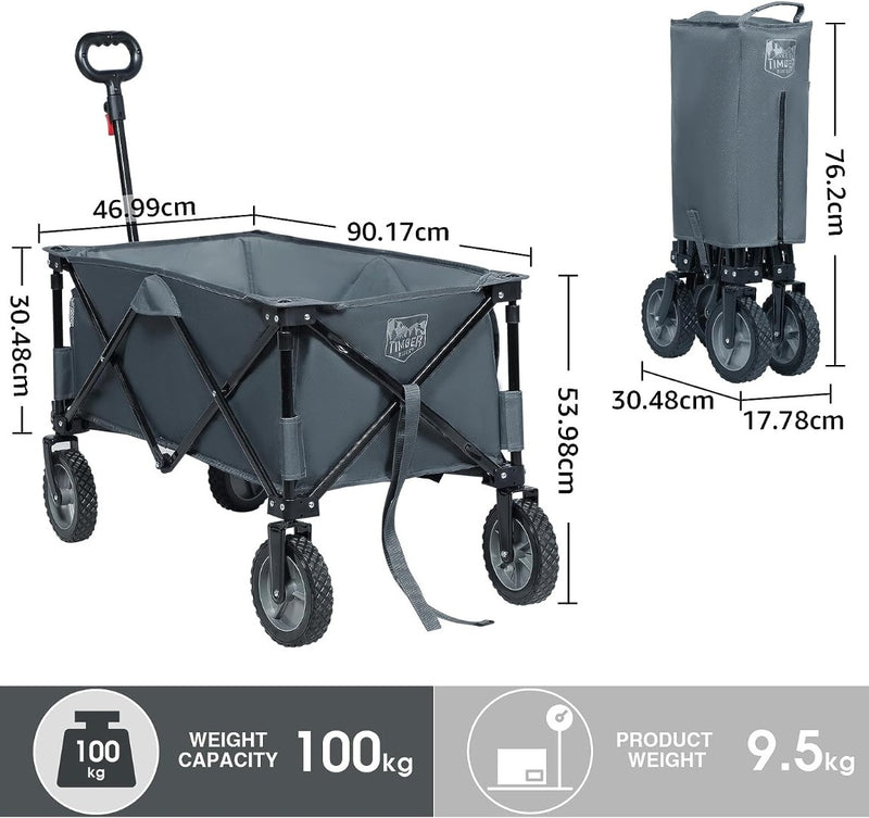 Folding Trolley Cart on Wheels 100kg Capacity Collapsible Wagon