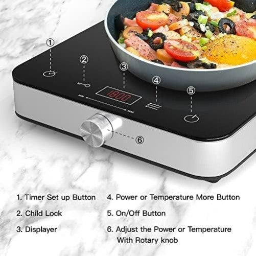 1800W Single Countertop Portable Induction Cooktop with Timer