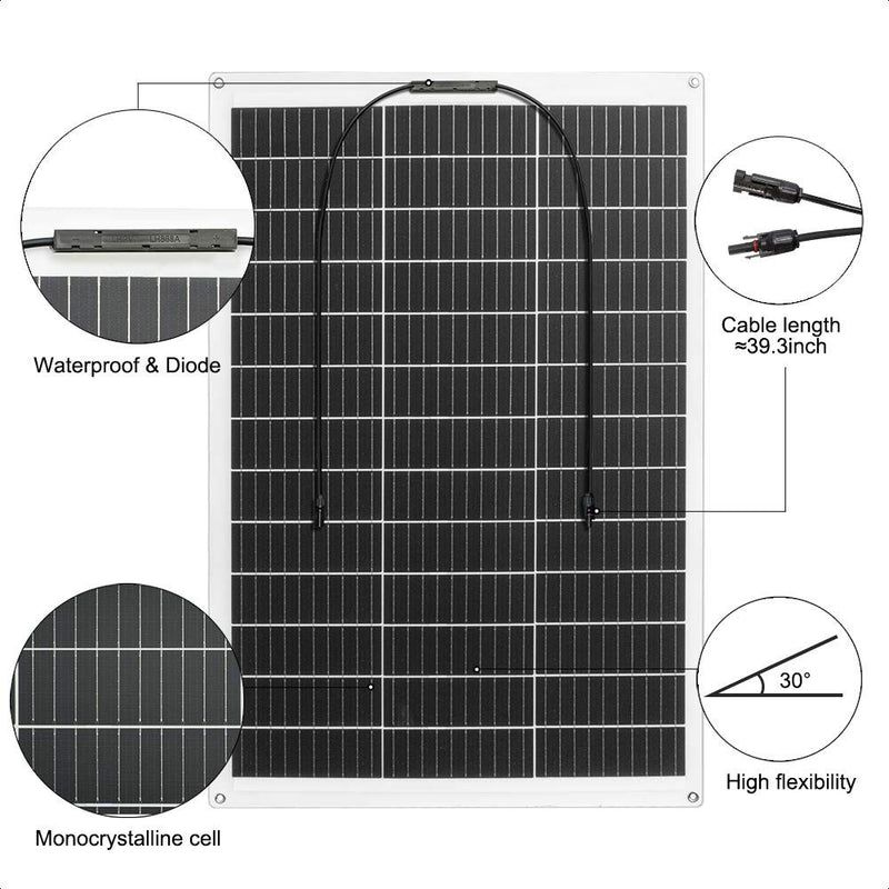 130W 12 Volt Super Flexible Monocrystalline Solar Panel ECO-WORTHY