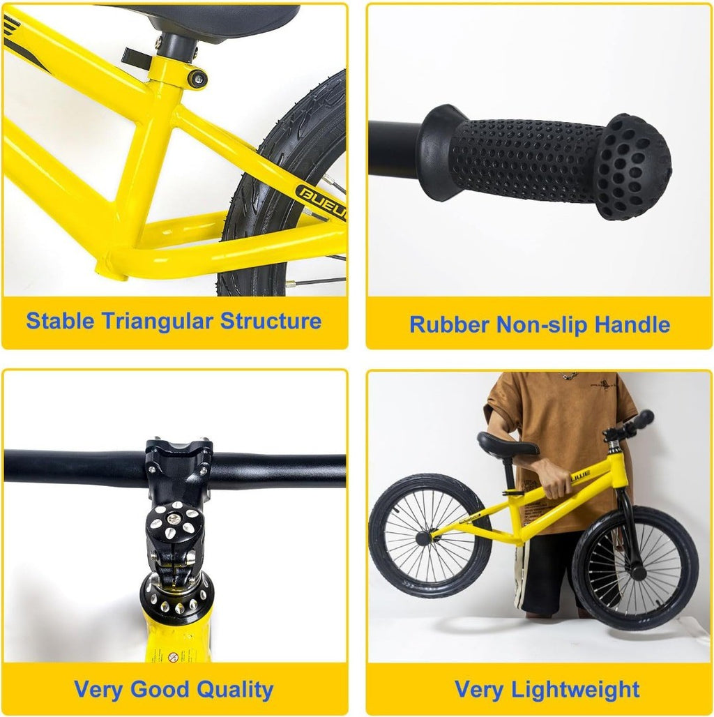 Bueuwe 16 inch Balance Bike for 38 Years No Pedal Kids Bike Yellow