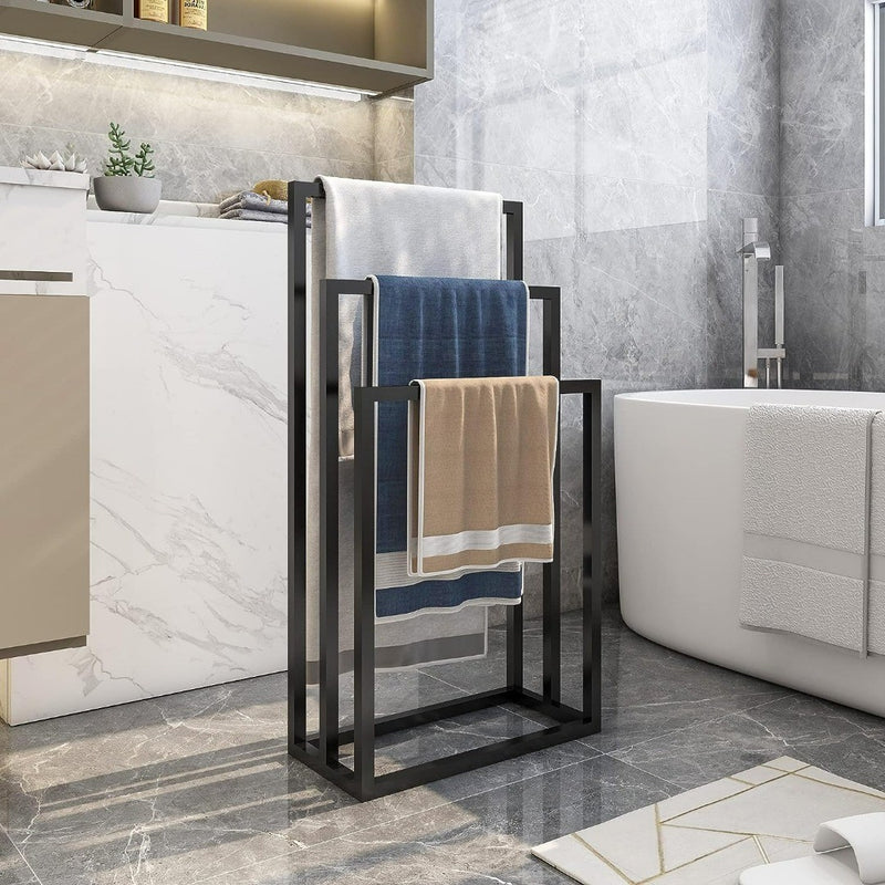 3 Tier Freestanding Towel Rail Rack Stand,Metal Holder and Drying Bathroom