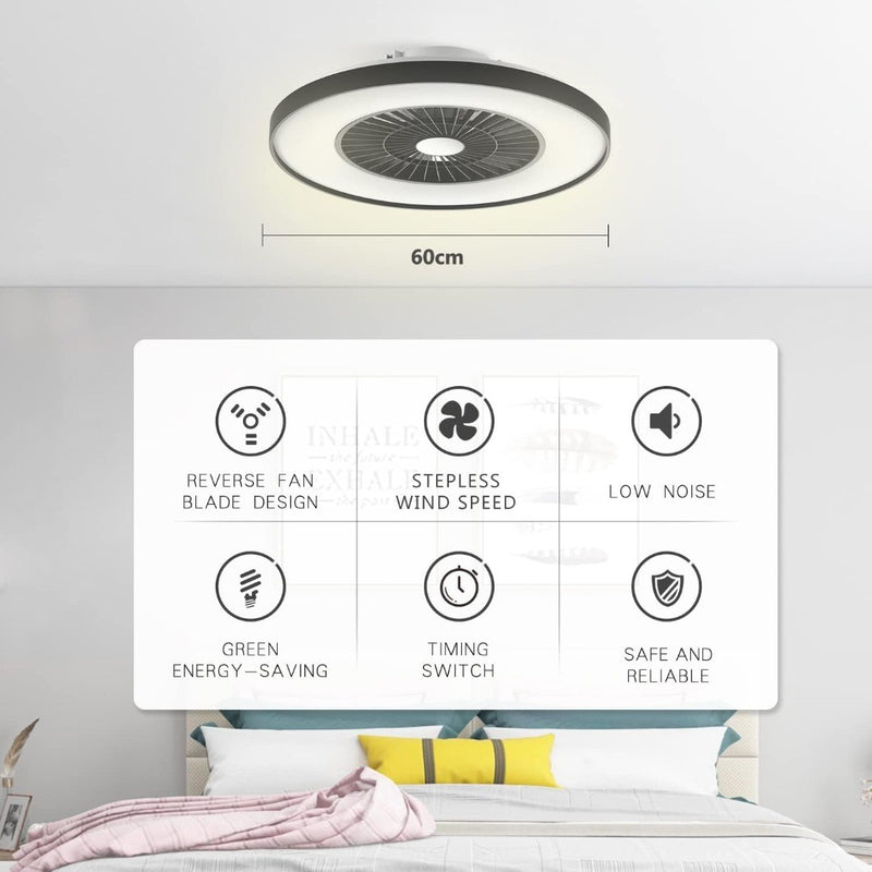 Smart LED Ceiling Light with Fan Stepless&Wind Speed Adjustment Black Frame BKZO