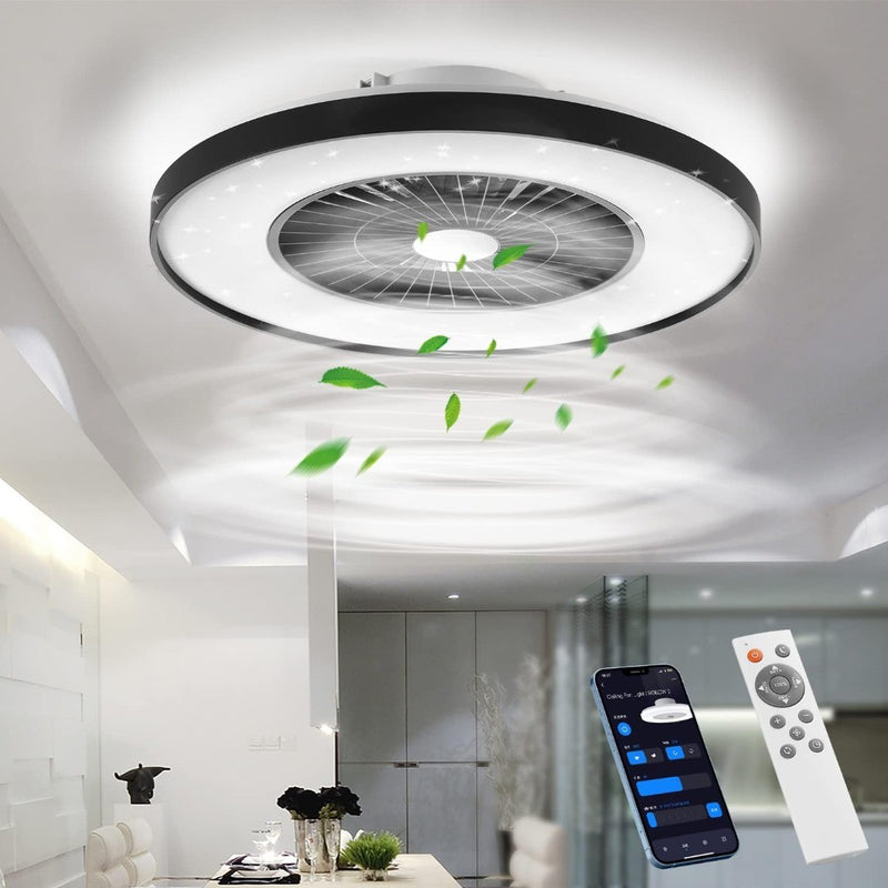 Smart LED Ceiling Light with Fan Stepless&Wind Speed Adjustment Black Frame BKZO