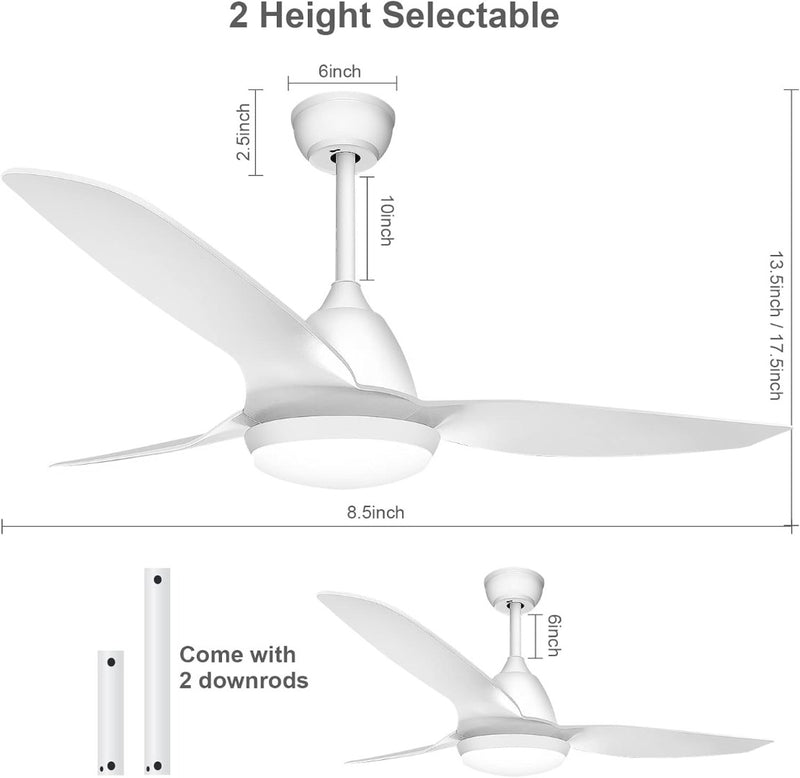 Ceiling Fan with Lighting and Remote Control, Lamp with Fan Flat 52 Inches