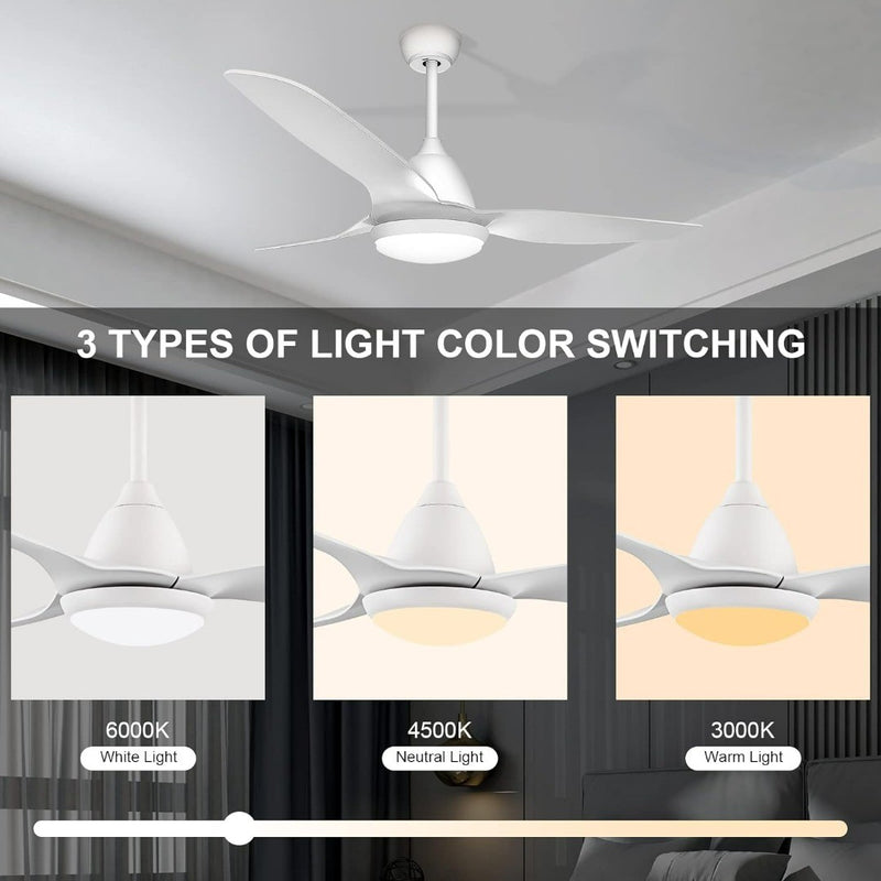 Ceiling Fan with Lighting and Remote Control, Lamp with Fan Flat 52 Inches