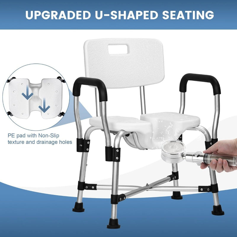 Shower Chair Back Removable Armrest 330 lbs U-Shaped Shower Seat Non-Slip Bath