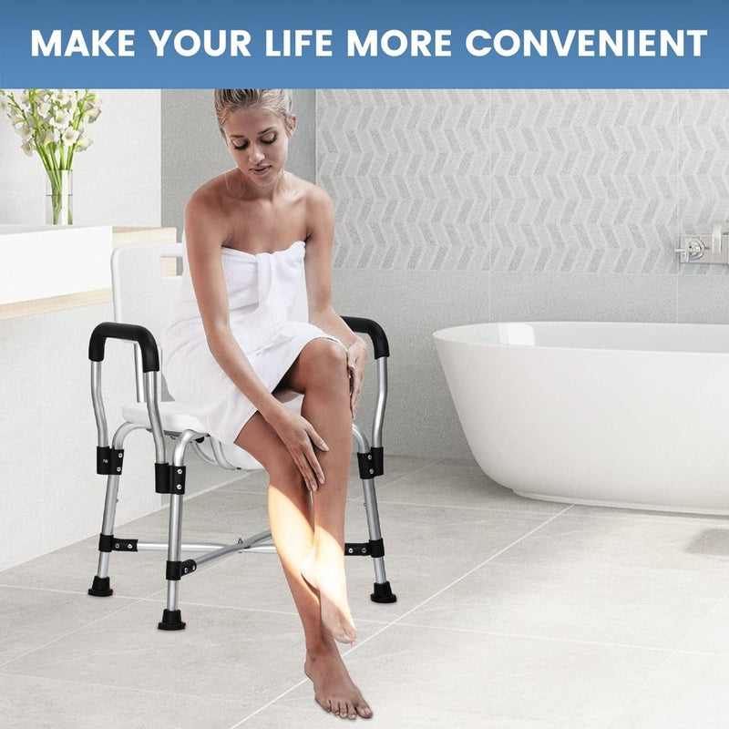 Shower Chair Back Removable Armrest 330 lbs U-Shaped Shower Seat Non-Slip Bath