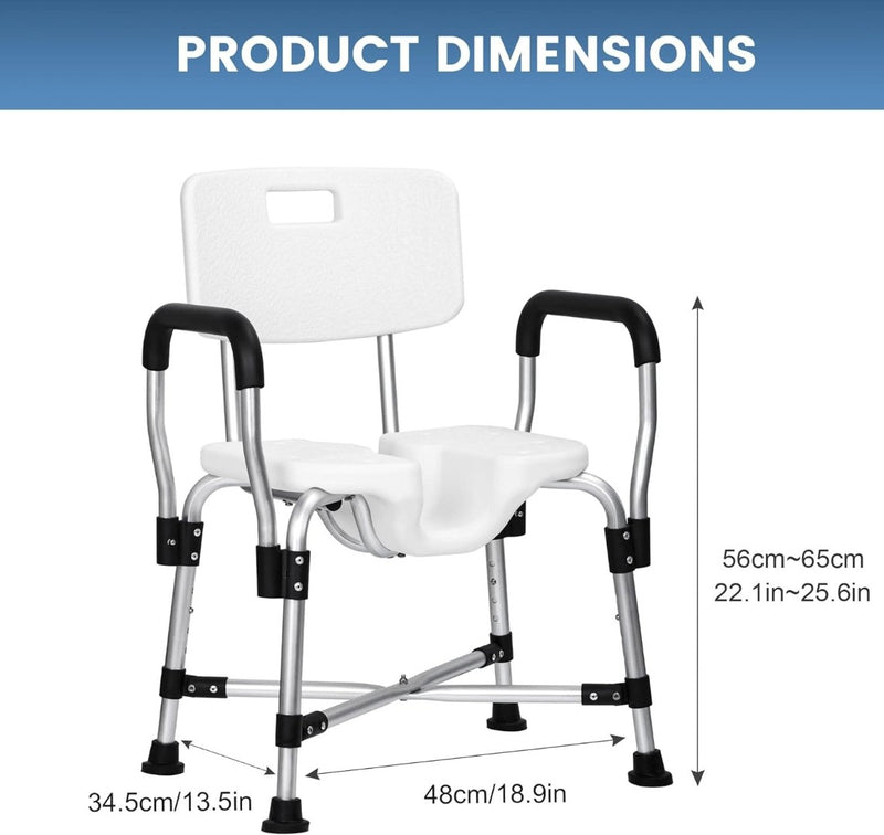 Shower Chair Back Removable Armrest 330 lbs U-Shaped Shower Seat Non-Slip Bath