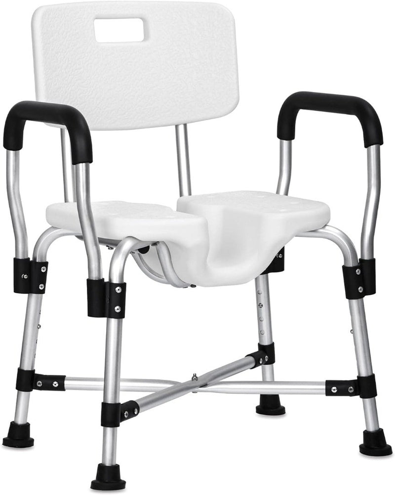 Shower Chair Back Removable Armrest 330 lbs U-Shaped Shower Seat Non-Slip Bath