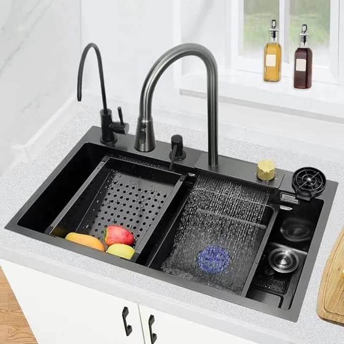 Kitchen Sink, New Nano Kitchen Sink 304 Stainless Steel Grey Waterfall Sink