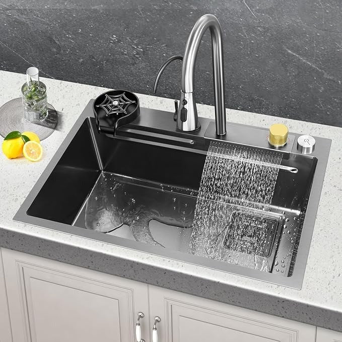 Kitchen Sink, New Nano Kitchen Sink 304 Stainless Steel Grey Waterfall Sink