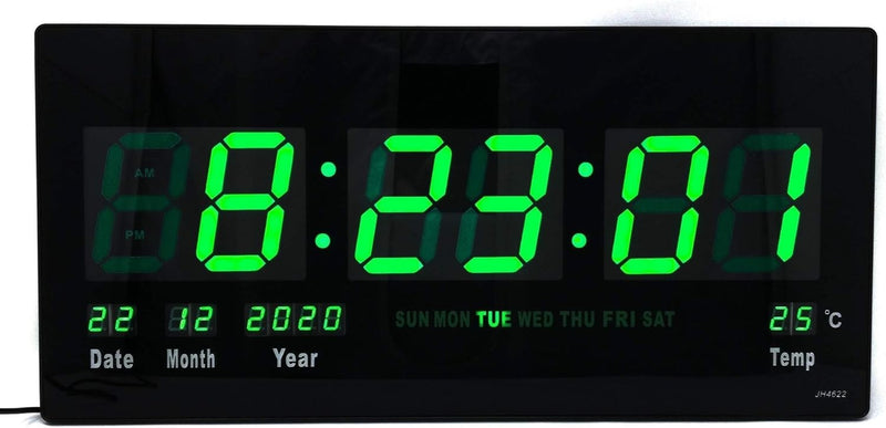 LED Wall Clock with Date and Temperature Display Large LED Display 45 x 22 cm