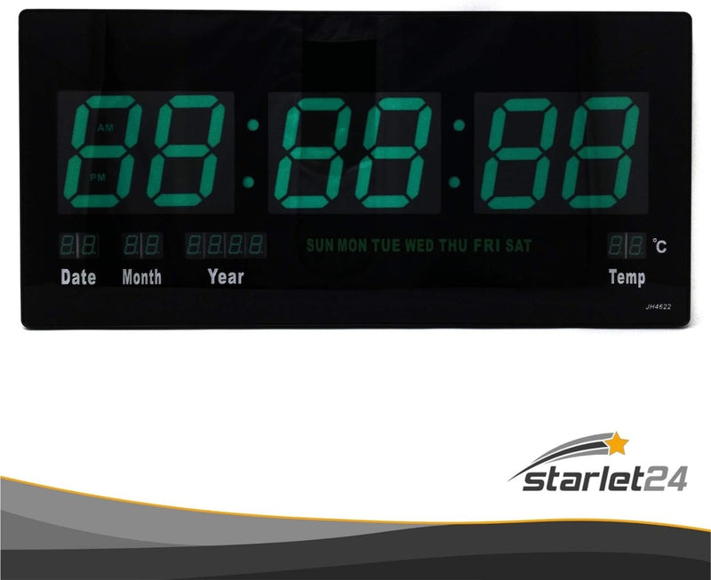 LED Wall Clock with Date and Temperature Display Large LED Display 45 x 22 cm