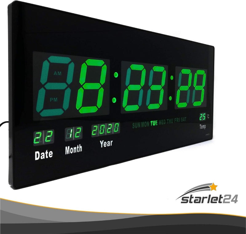 LED Wall Clock with Date and Temperature Display Large LED Display 45 x 22 cm