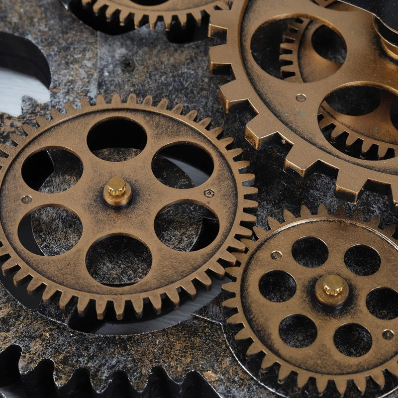 Wooden Wall Clock with Moving Gears 23" Distressed Bronze Vintage   LAFOCUSE