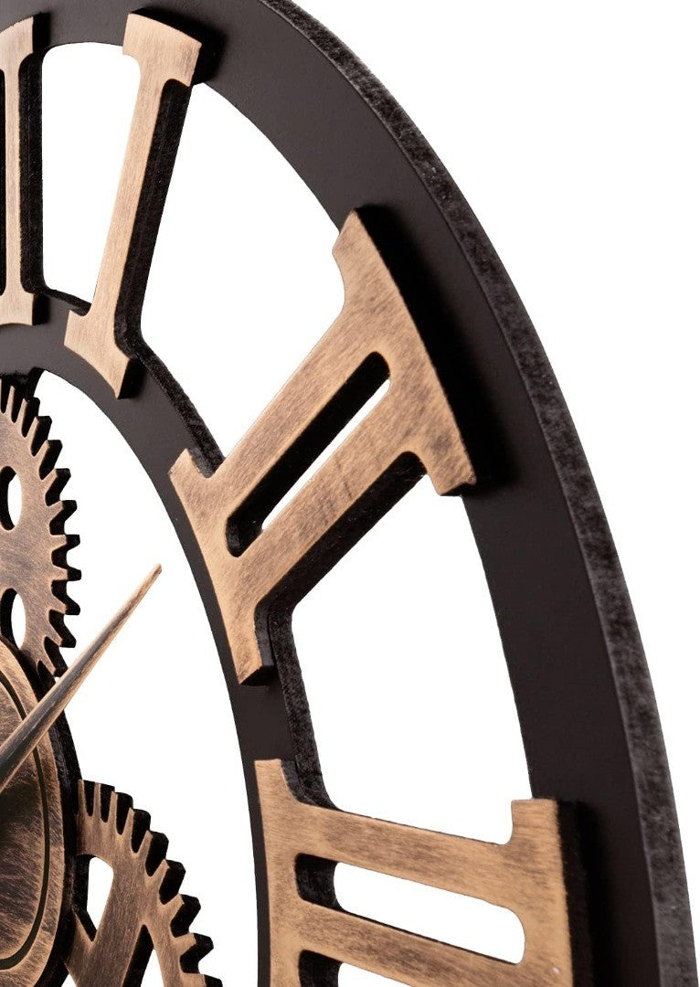 Wall Clock Gold Wooden Gears 23"