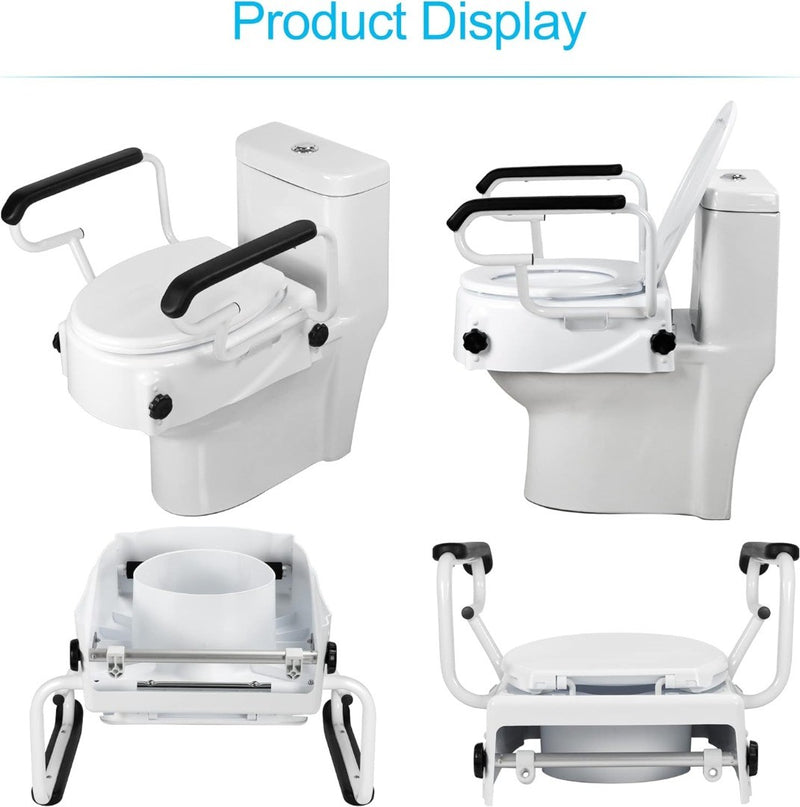 REAQER Toilet Seat Riser with Handles and Legs White