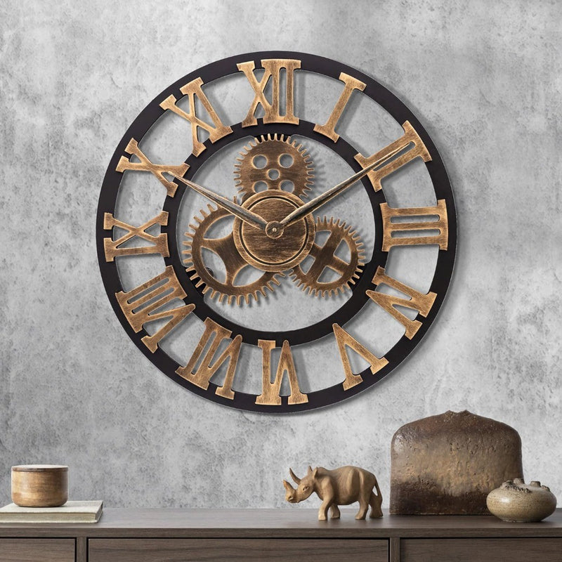 Wall Clock Gold Wooden Gears 23"