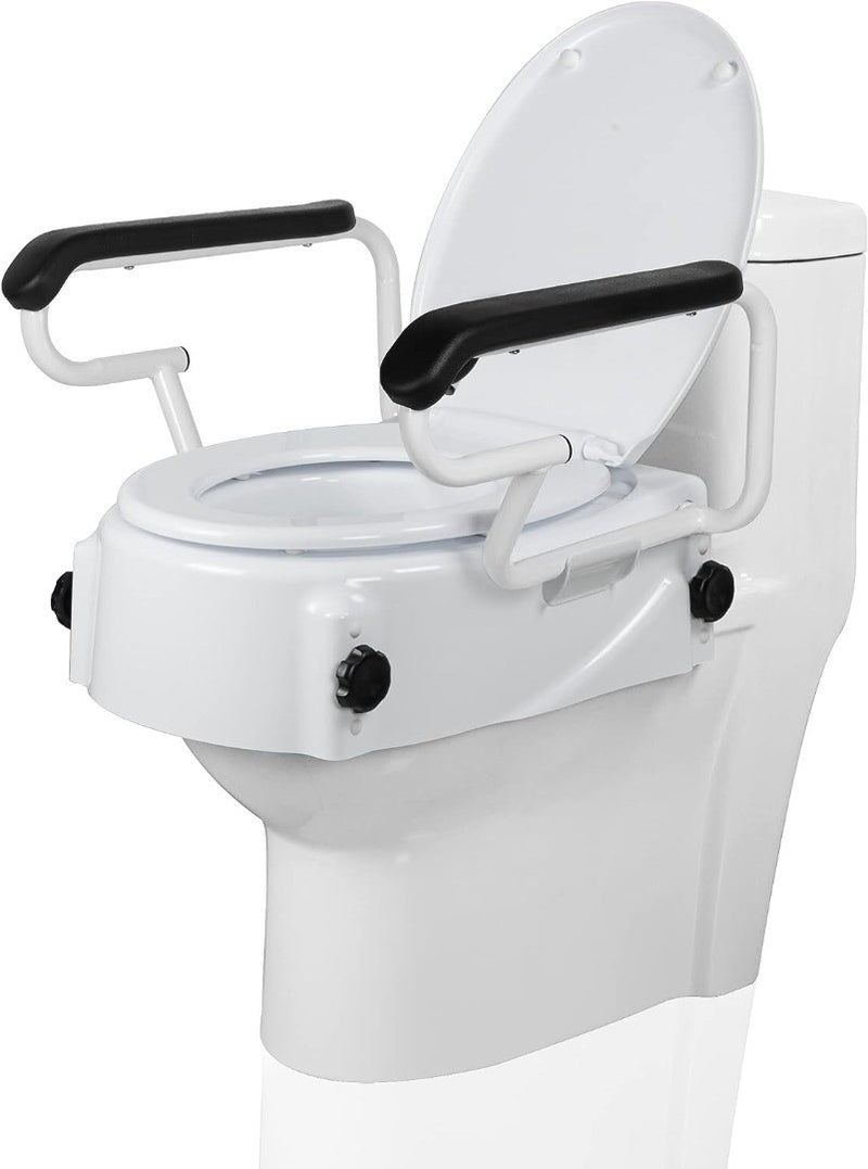 REAQER Toilet Seat Riser with Handles and Legs White