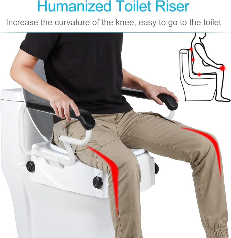 REAQER Toilet Seat Riser with Handles and Legs White