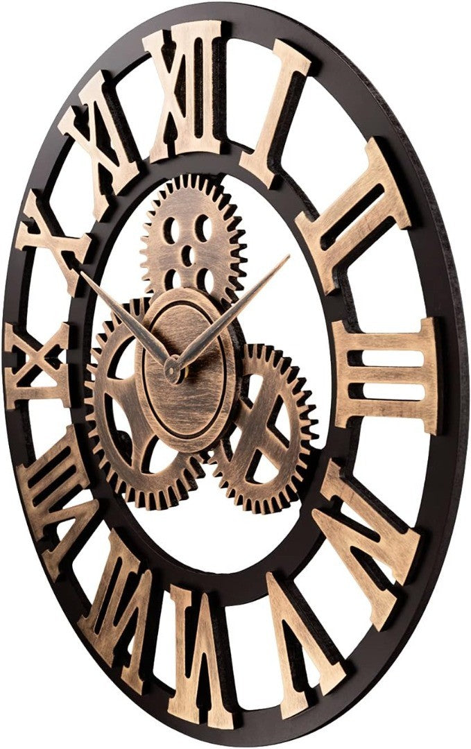 Wall Clock Gold Wooden Gears 23"